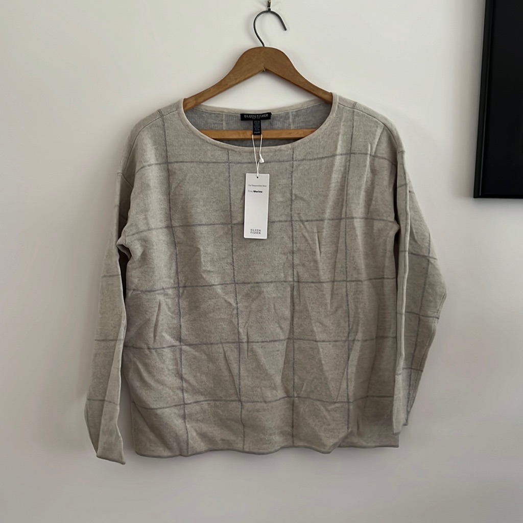 Eileen Fisher Fine Merino Wool Bateau Neck Box Top Bone Womens Ps